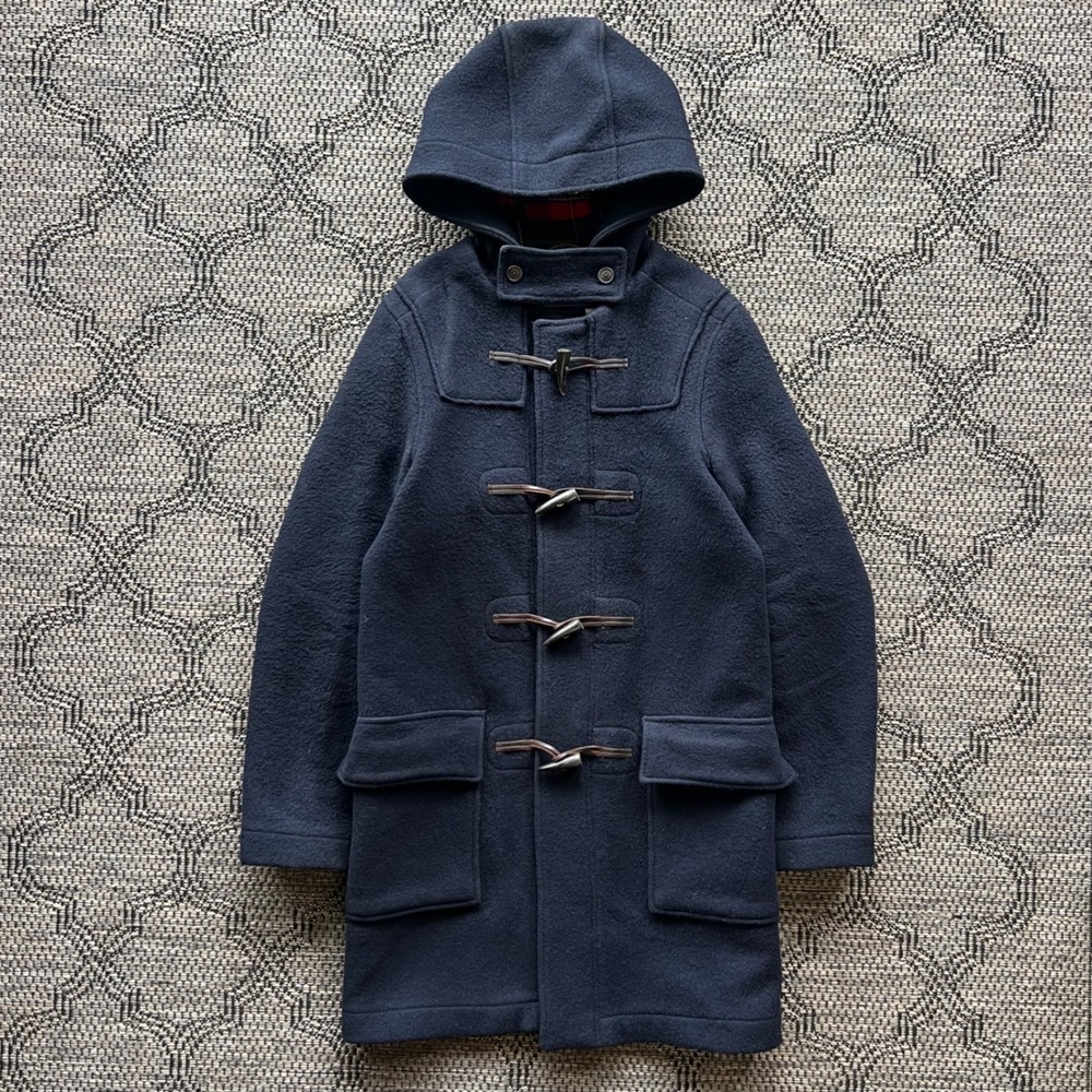 Abercrombie & Fitch Jacket Mens Medium Navy Wool Blend Plaid Duffle Coat Y2K